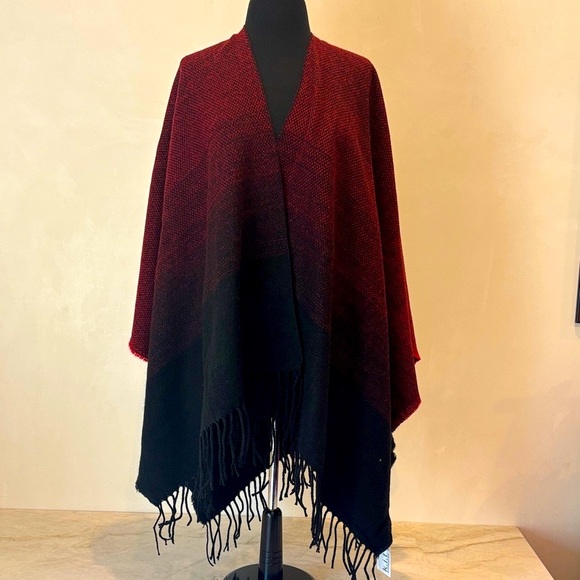 K.I.T. accessories Jackets & Blazers - K.I.T. Red Black Poncho Cape Wrap | 100% Acrylic | Holiday Gift Ready. NWT
